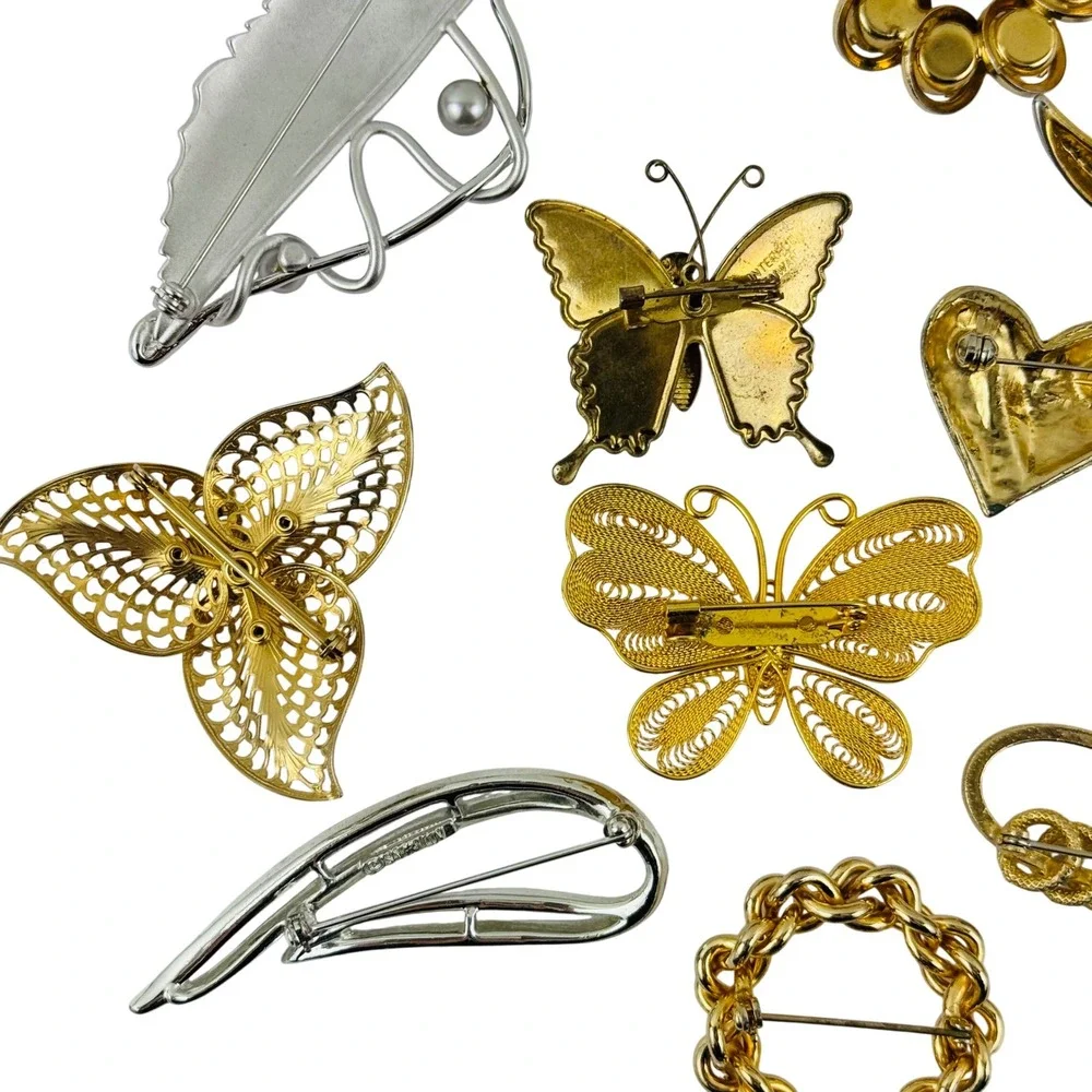 Vintage Brooch Pin Lot 10pc Trifari Monet Gold Silver Tone‎ Butterfly Leaf Heart